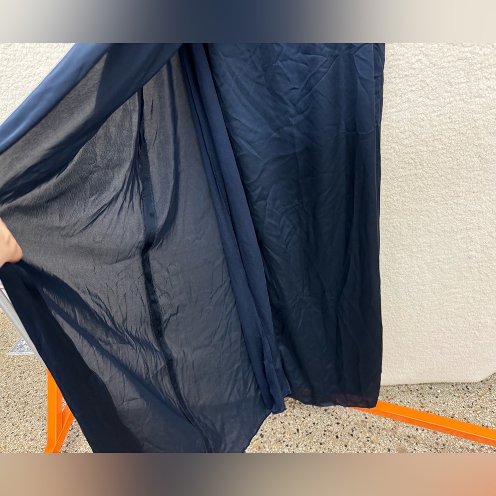 *Size 2 - AFTER SIX - Faux Wrap Satin Maxi Dress Tulip Skirt Navy Blue NEW $261 - Picture 4 of 13